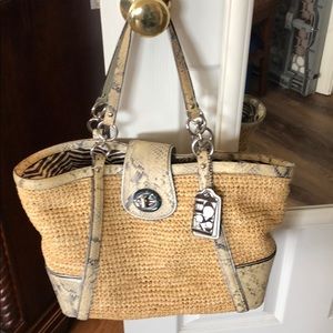 Coach Hamptons Embossed Snake Leather & Straw tote